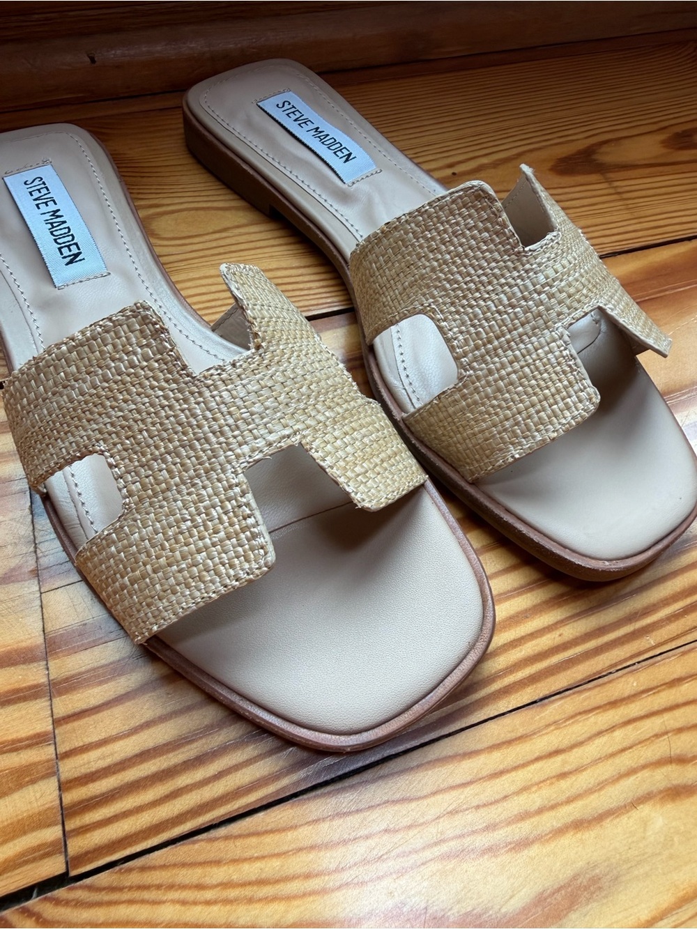 Steve Madden Natural Woven Slide Sandals